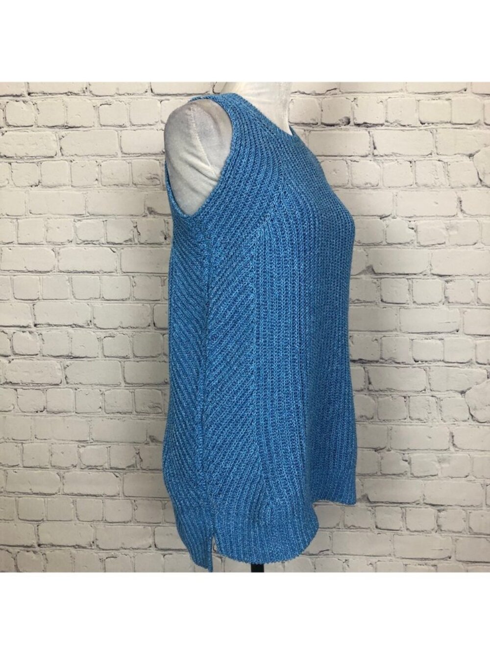 J Mclaughlin Amber Azzurro Stitch Knit Sweater Size M Sleeveless Blue - Picture 2 of 7